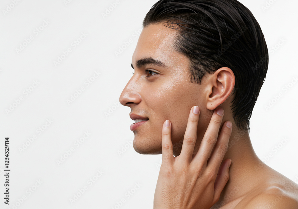 Wall mural 若い男性のスキンケア・美容・メンズビューティー Close up beauty portrait of young man