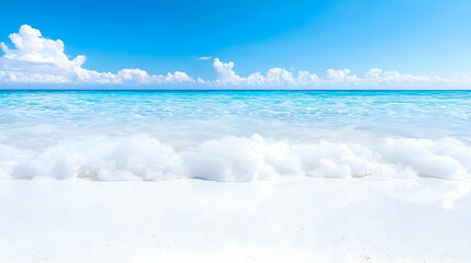 Fototapeta premium Tropical beach, turquoise ocean waves, white sand, sunny sky, travel backdrop
