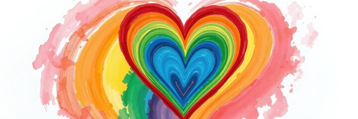 Obraz premium Rainbow heart painted with vibrant colors on a clean white background, creative, bright, love