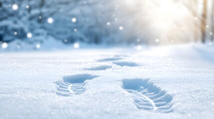 Footprints in Fresh Snow on a Winter Path