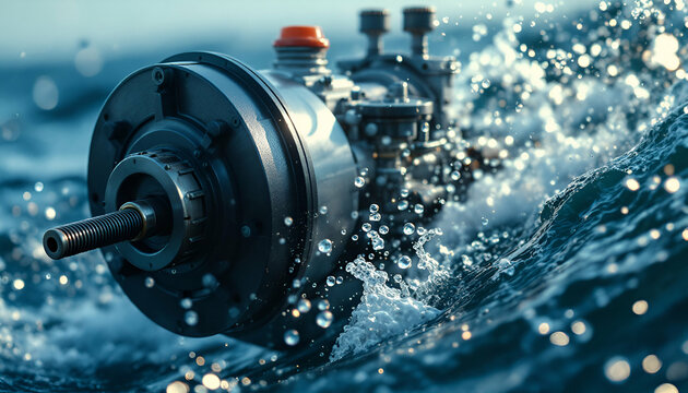 Powerful Marine Engine in Ocean Waves Splashing Water