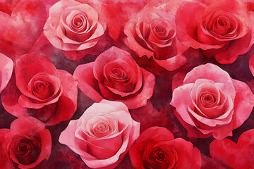 Obraz premium Close-up of a Bouquet of Watercolor Roses with Hearts