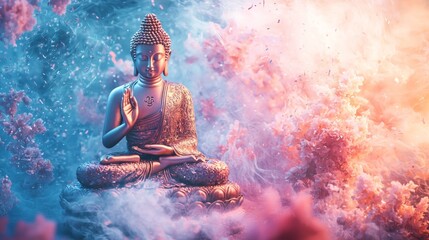 Buddha statue surrounded by ethereal light