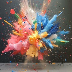 Vibrant explosion of colorful paint against dark background