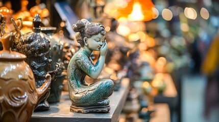 Fototapeta premium Handcrafted statues in a vibrant market