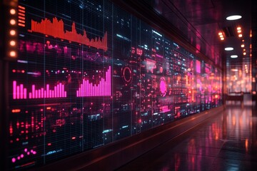 Visual representation of advanced data analytics in a futuristic corridor during nighttime