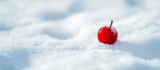 Red fruit in snowy landscape; winter, nature scene, card design