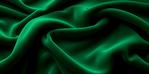 Obraz premium Luxurious emerald green silk fabric, flowing folds, rich texture, shimmering surface, deep shadows, soft lighting, close-up detail, abstract waves, sensual curves, velvet-like appearance, glossy finis