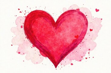 Red watercolor heart with blots on a white background. Valentine's day concept.