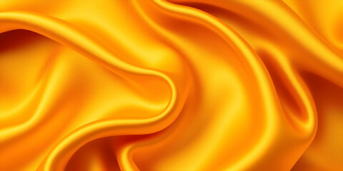 Fototapeta premium Golden silk fabric, luxurious satin texture, flowing waves, rich amber hue, shimmering surface, elegant drapery, soft folds, smooth material, glossy finish, abstract background, warm tones, fluid curv