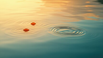 Floating Objects Creating Ripples on Calm Water Surface During a Peaceful Sunset