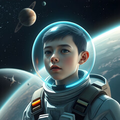 Picture a space explorer born in the mid-22nd century, a time when humans began migrating to alien planets. Include conflicts related to his appearance, technological abilities, and mission in space.