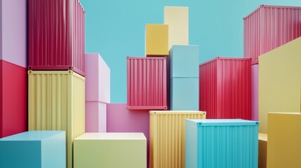 Fototapeta premium Colorful pastel boxes stacked in a geometric design