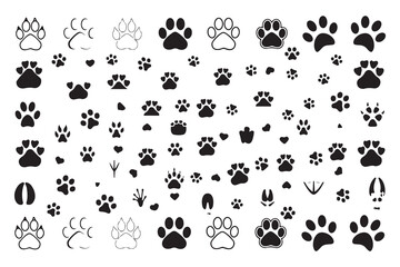 Cat Paw Dog Paw vector icon illustration. Different animal paw. Paw Prints. Black. Dog, puppy