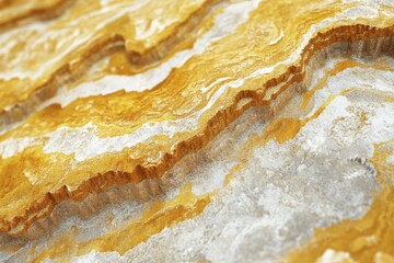Obraz premium Abstract texture of golden and white mineral layers in a close-up view showcasing natural patterns and geological formations