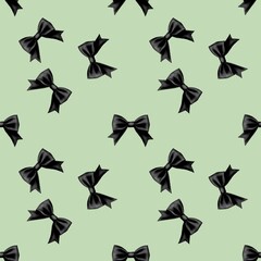 Seamless Pattern Black Bow Elegant on Pastel Green Background