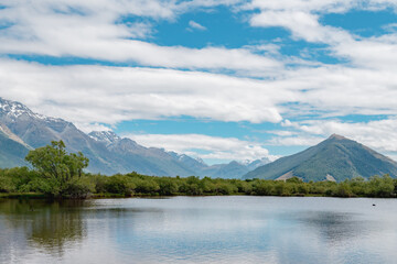 Image of famous Glenorchy lagoon walkway. One of the famous attractions and activities in Queenstown in south island of new zealand.