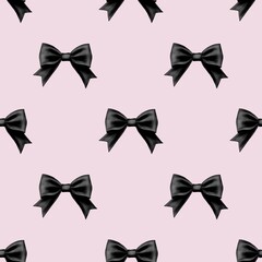 Seamless Pattern Black Bow on Pastel Pink Background