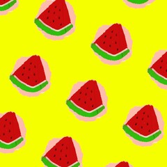 watermelon pattern for summer background. Watermelon half and sliced illustration