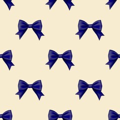Seamless Pattern Blue Dark Bow on Pastel Yellow Background