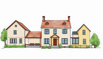 Vector set of hand draw house, building , with white tonespng