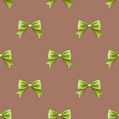 Seamless Pattern Green Bow on Mocha Mousse Background