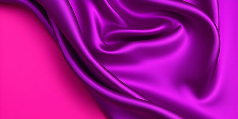 Fototapeta premium Luxurious purple satin fabric, smooth folds, vibrant pink background, silky texture, dramatic lighting, high contrast, glossy surface, fashion photography, close-up detail, elegant drapery, rich color