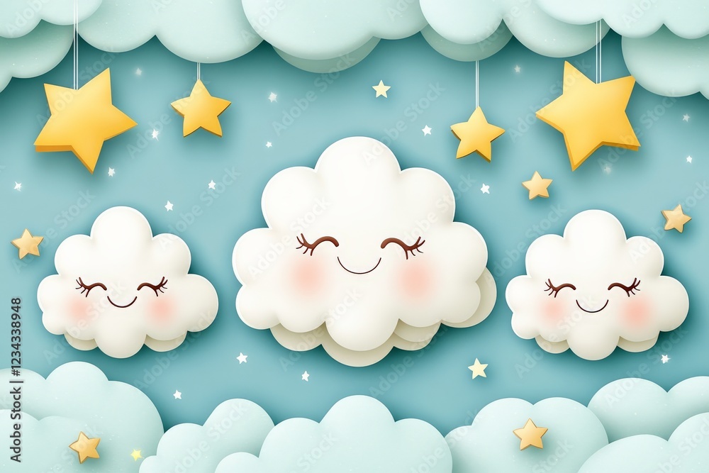 Aufkleber soft clouds and cheerful stars create a whimsical sky for children in a playful atmosphere