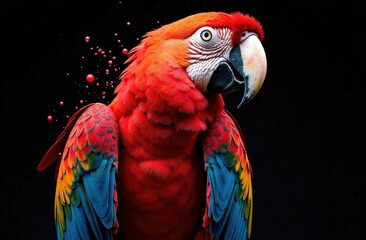 Fototapeta premium Bright macaw parrot on a black background.