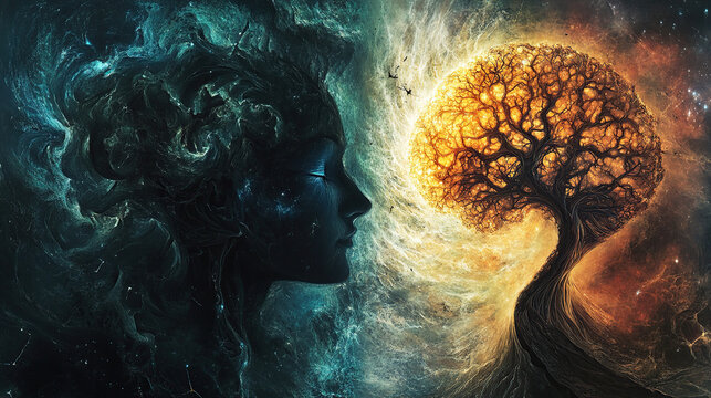 Ethereal Duality: Cosmic Mind and Fiery Tree