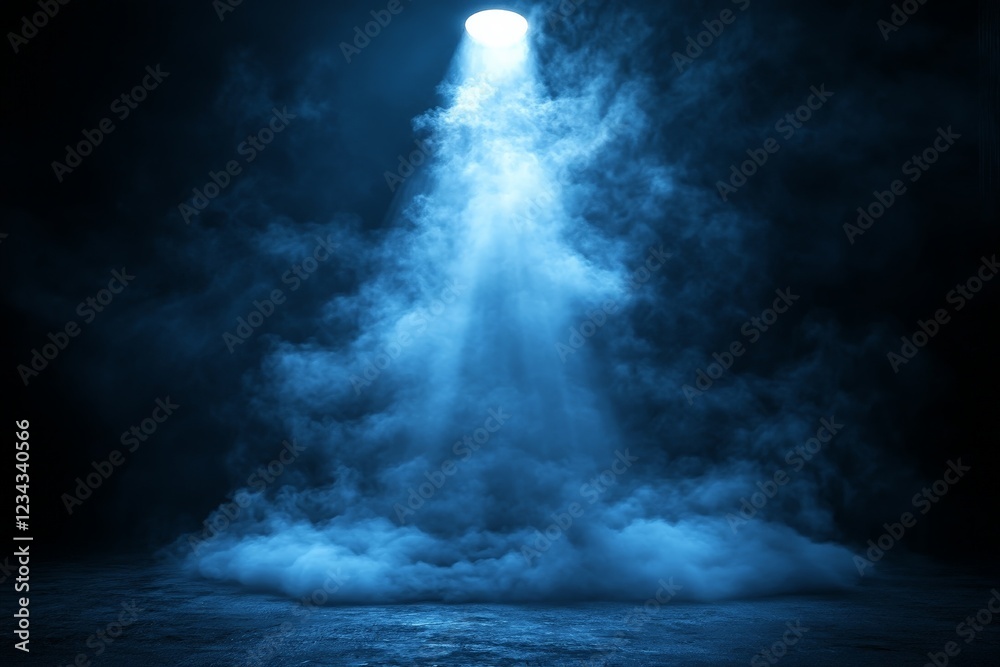 Aufkleber Mysterious blue light illuminating a foggy space with dark shadows creating an otherworldly atmosphere