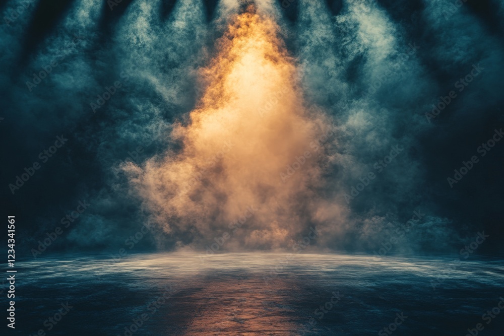 Poster dynamic smoke and light effects create an atmospheric backdrop for performance or art installation