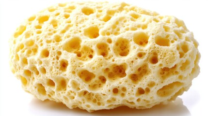Natural Yellow Sea Sponge with Unique Textured Surface and Organic Shape Isolated on White Background