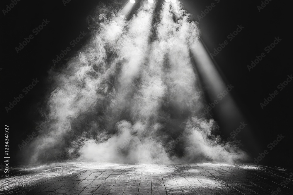 Leinwandbilder Dimly lit stage with dramatic fog and spotlight effects creating an atmospheric setting for a performance or event