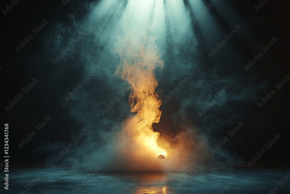 Poster dynamic light and smoke showcase with vibrant colors in a dark atmosphere