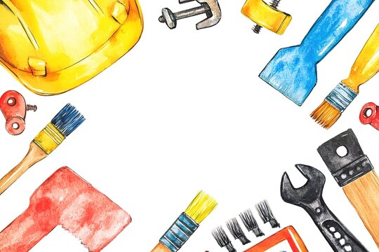 watercolor tools on white background clip art preview