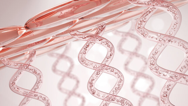 3d Illustration of elastin Structure under skin cells Facial treatment and Cosmetic background.