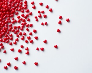 Small red hearts on a white background, creating a simple, charming, and playful pattern with a romantic touch.

