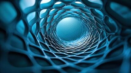 Abstract blue tunnel with organic pattern and bright center
