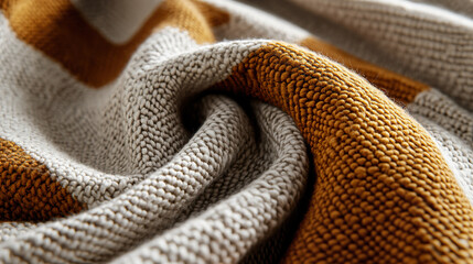 Fototapeta premium Close-Up of Woven Fabric Texture with Modern Geometric Pattern in Warm Tones
