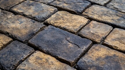 Obraz premium Cobblestone Pavement Texture: A Close-Up View of Rustic Stone