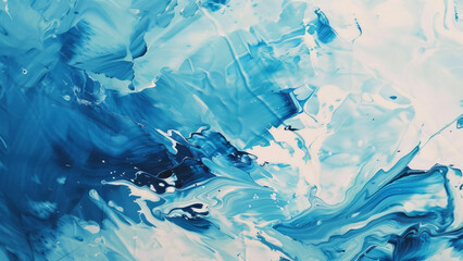 Abstract Blue and White Painting with Dynamic Swirls