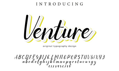 Venture Font Stylish brush painted an uppercase vector letters, alphabet, typeface