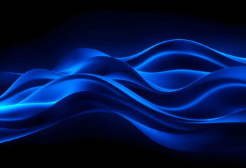 Abstract blue waves, fluid motion, glowing neon curves, black background, dynamic energy, sleek design, digital art, vibrant electric blue, smooth gradients, futuristic aesthetic, flowing ribbons of l