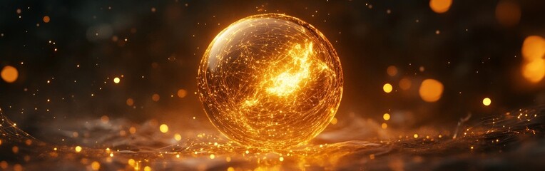 A glowing digital sphere with intricate connections, symbolizing futuristic technology and global connectivity.