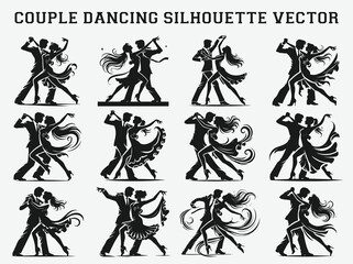 Elegant Dance Couple Silhouette Tango Ballroom Dancing Clipart Vector Illustration