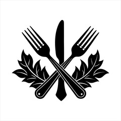 Fork and knife  silhouette design white background