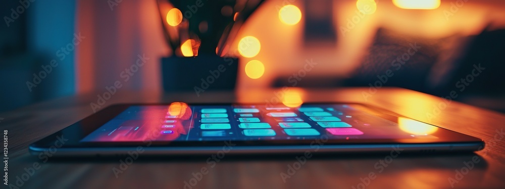 Wall mural vibrant website layout displayed on a glowing tablet with colorful ui