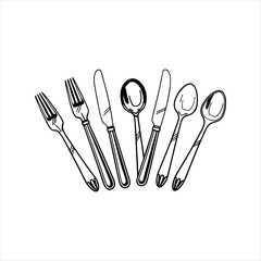Fork and knife  silhouette design white background