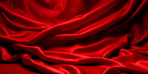 Obraz premium luxurious red silk fabric, flowing folds, deep crimson color, satin texture, dramatic lighting, high contrast, closeup detail, fashion photography, elegant drapery, glossy sheen, rich textile, scarlet